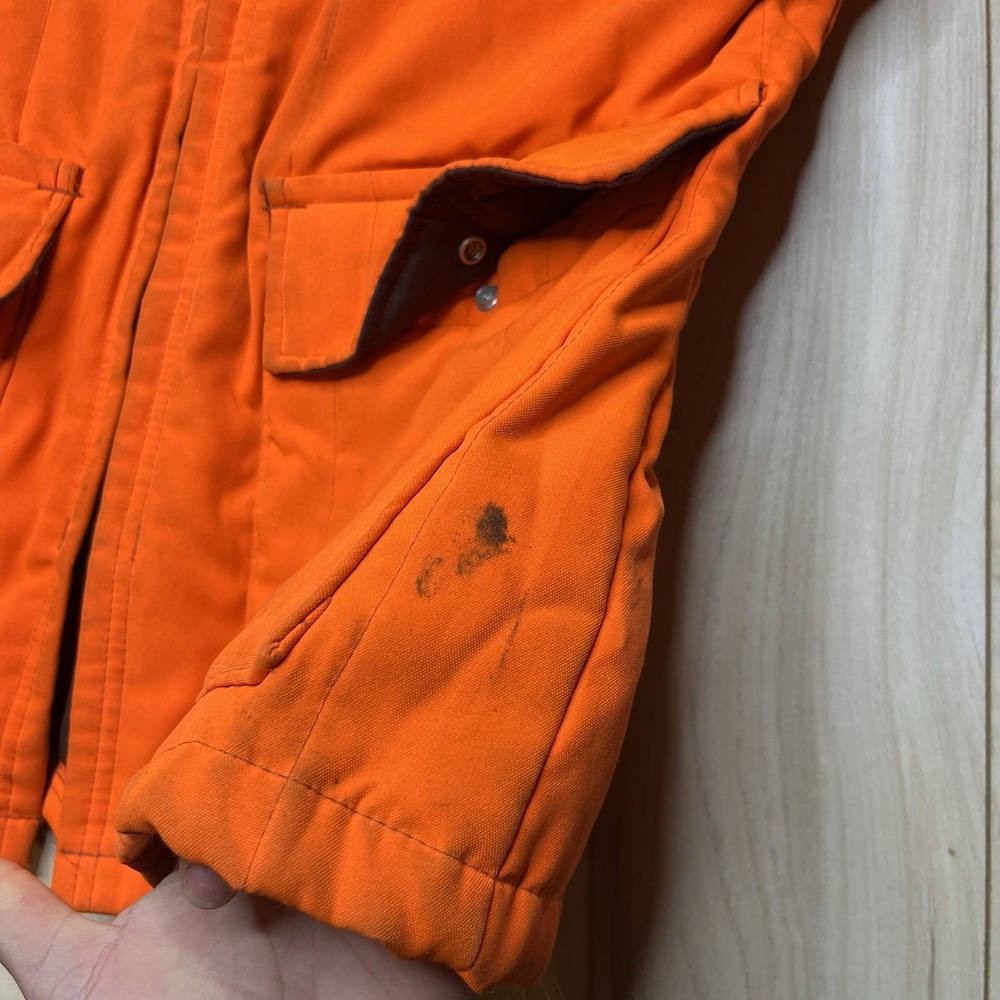 VTG Dickies Hunting Jacket Mens Large Orange Quilted Fur Collar Made In USA - Picture 9 of 13